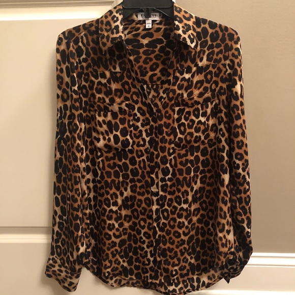 Leopard print roll tab long sleeve Portofino top - Picture 1 of 4